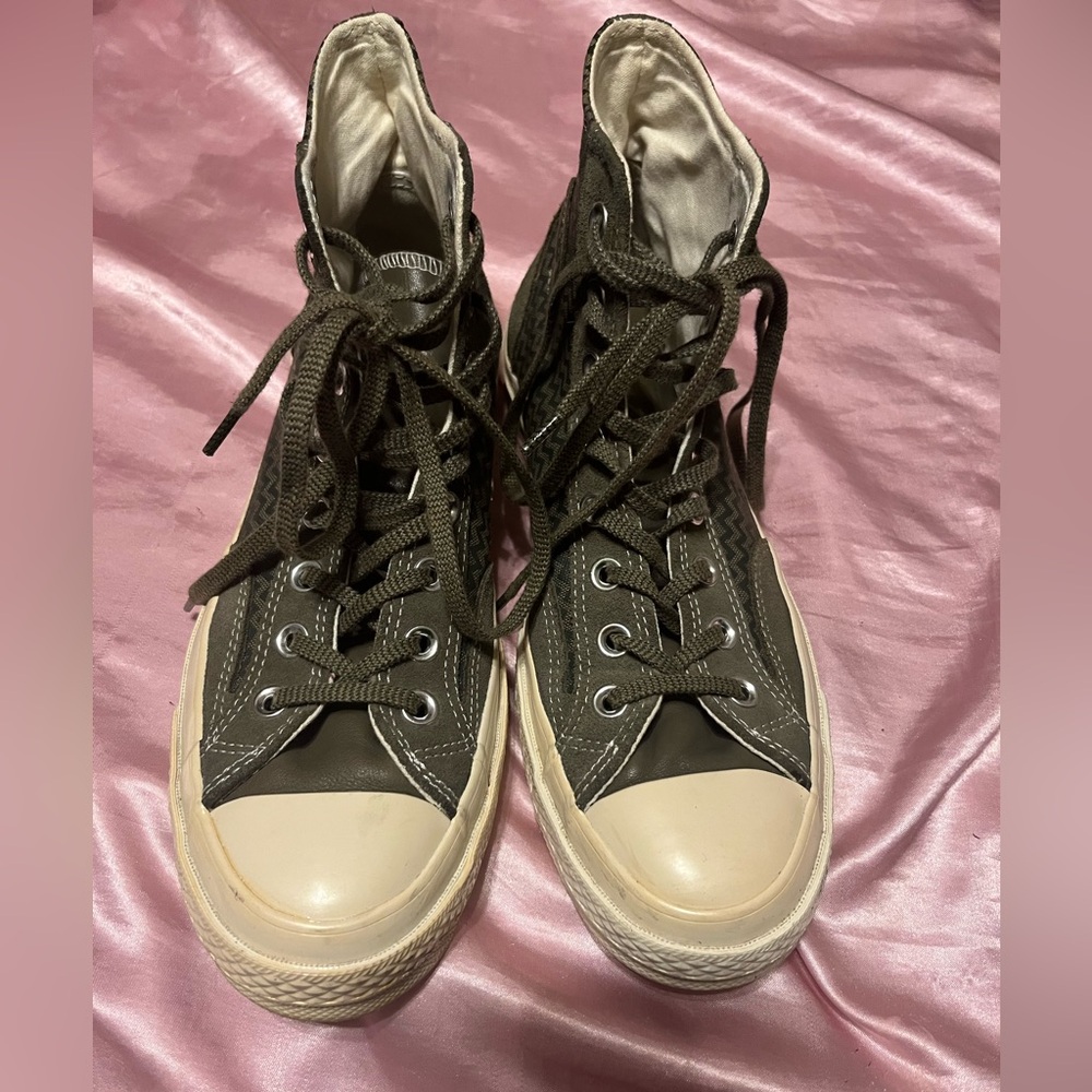 Converse High Top Sneakers in Olive Green Zigzag Canvas - Picture 3 of 5